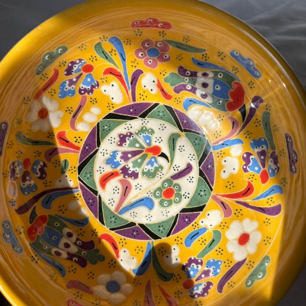 Vintage Hand-Painted Yellow Gorgeous Floral Bowl - Picture 3 of 6